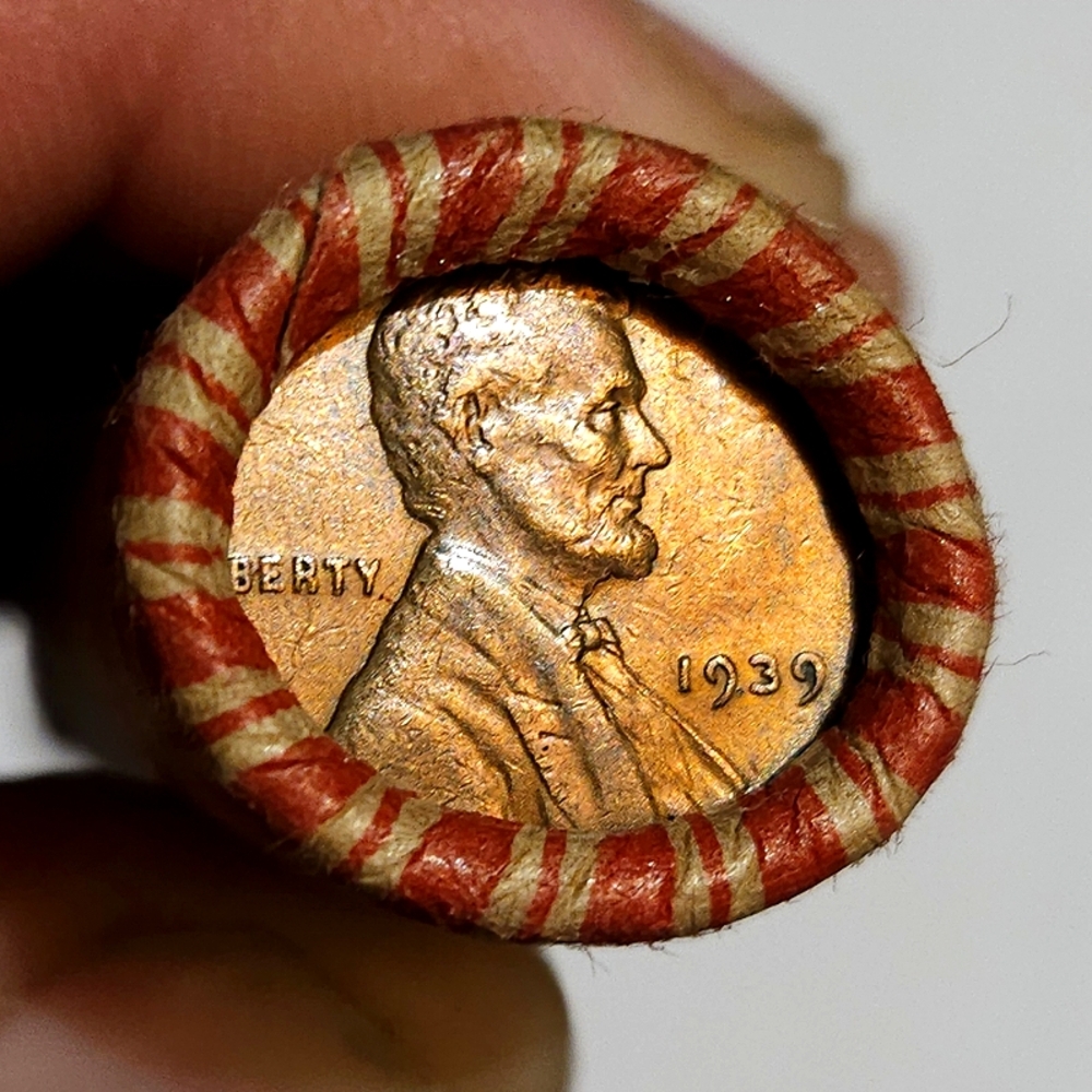 BU 1939-P/BU 1928-P Wheat Enders on Unsearched Roll of 50 Lincoln Wheat Pennies